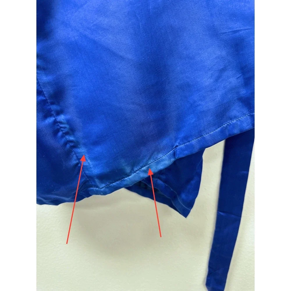 Vintage Golden Dragon Embroidered 100% Silk‎ Robe Blue L